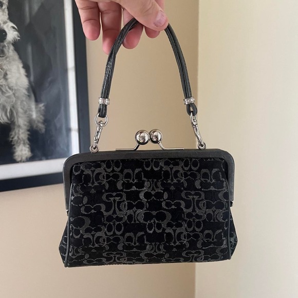 Coach Handbags - Y2K 2004 Rare Metallic Black Signature C Monogram Coach Optic Kiss-lock Mini Bag